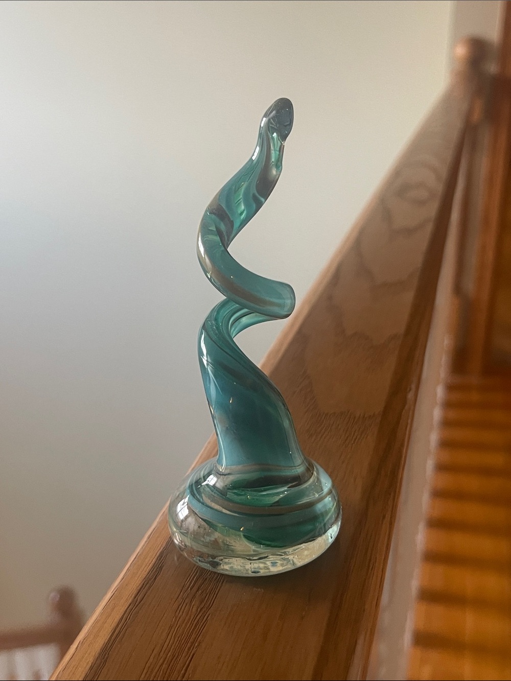 Handblown Teal Glass Spiral Ring Holder